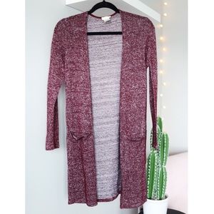Wet Seal Long Heather Maroon Cardigan (Size M)